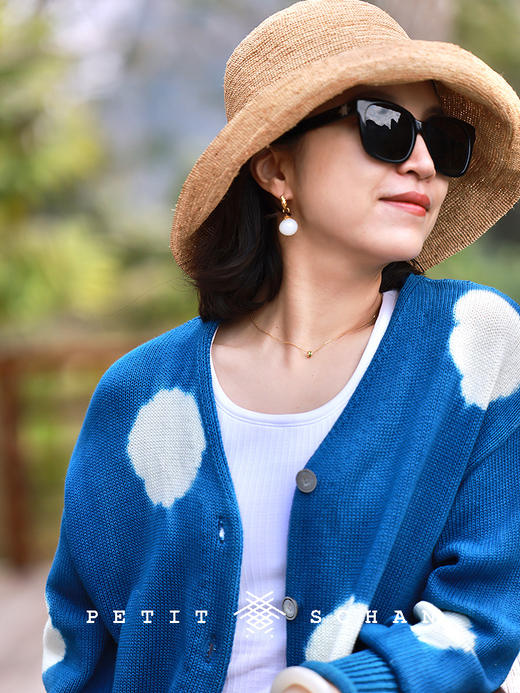 PETIT SCHAN小闪 CLO#750 a bright sky 晴空下 纯棉手工蓝染波点开衫 商品图4