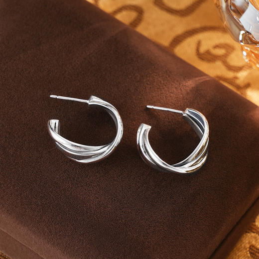 子佩集S925银【交织之护】耳钉【USE062】纯银原创2半环半圆扣环耳圈2502 商品图1