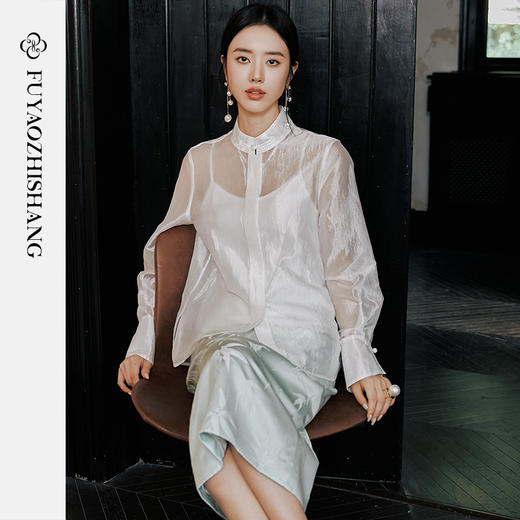 FUYAO扶摇 丝质防晒衬衫女2025春夏宽松阔版显瘦微透休闲衬衣外套 商品图4