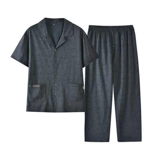 夏季男士睡衣纯棉短袖长裤可外穿爽棉中年翻领家居服开衫套装新款   JL-TMZ5523 商品图4