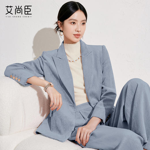 雾霾蓝丝绒西服外套女冬高级感职业装通勤正装工作服休闲西装套装 商品图0
