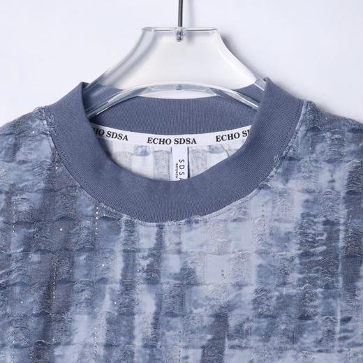 T2629夏季高级感新款韩版渐变磨破烫钻圆领短袖T恤潮流宽松情侣上衣 商品图2