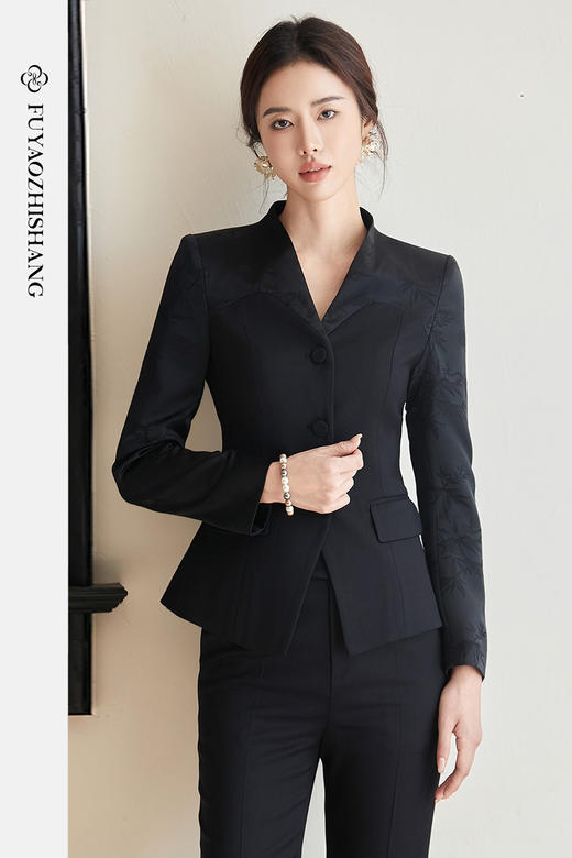 FUYAO扶摇 国风提花时尚套装女2025早春新款长袖西装【定制款不退换】 商品图5