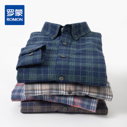 【100棉】罗蒙男士春秋长袖衬衫休闲经典百搭通勤格纹时尚男衬衣 商品图0