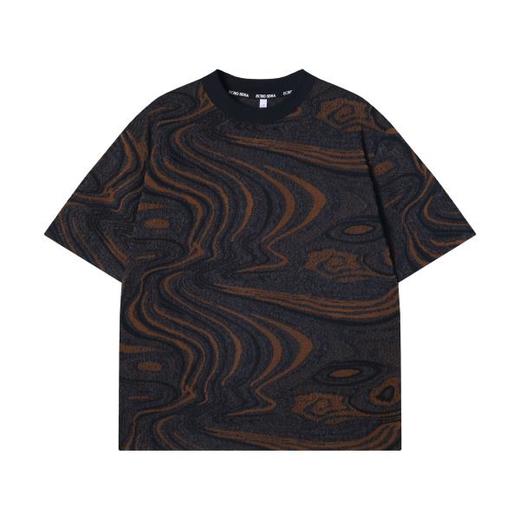 T2630夏季高级感新款美式抽象撞色圆领短袖T恤小众设计百搭宽松上衣 商品图1