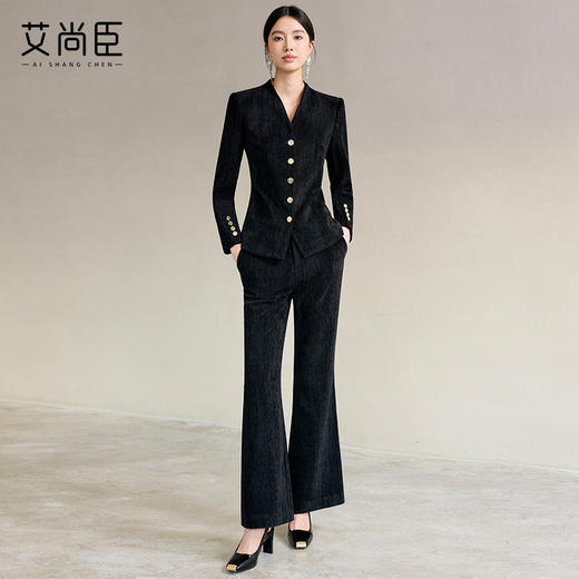 艾尚臣时尚套装女早春新款精致优雅高端炸街修身上衣微喇裤两件套 商品图1