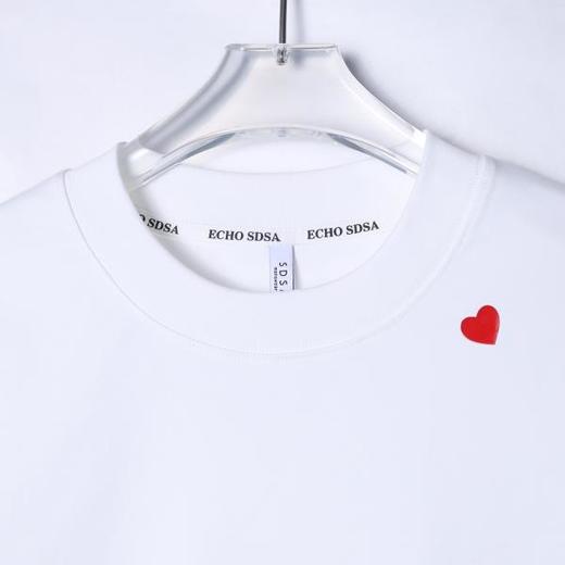 6690早春新款时尚个性重工刺绣袖边爱心印花圆领短袖T恤百搭休闲上衣 商品图2