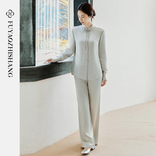 FUYAO扶摇 醋酸缎面衬衫两件套女2025春季新款中国风长袖衬衣套装 商品图1