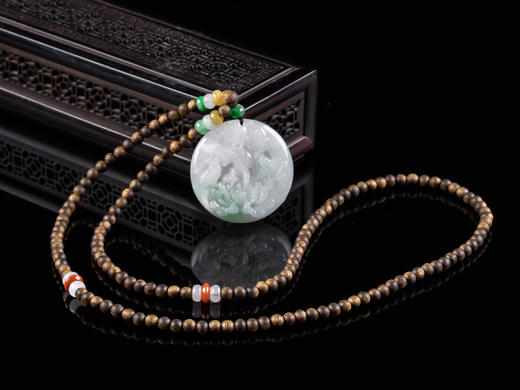 XY0048原创沉香+翡翠花开富贵喜上眉梢挂件 商品图0