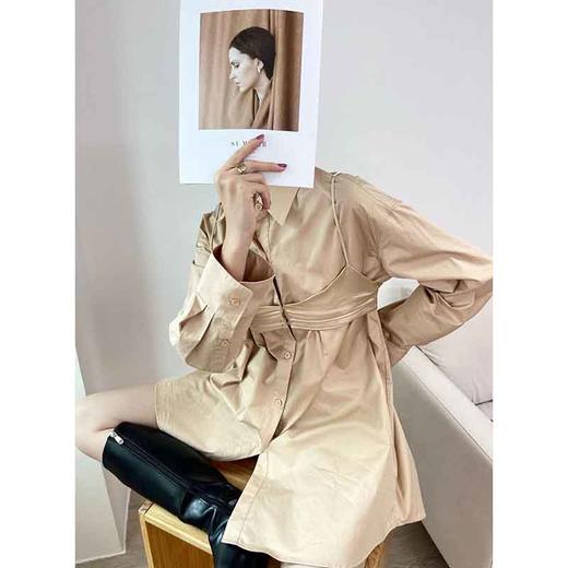 顺丰包邮洛诗琳13403早春设计感假两件中长款翻领衬衫裙60503 商品图3