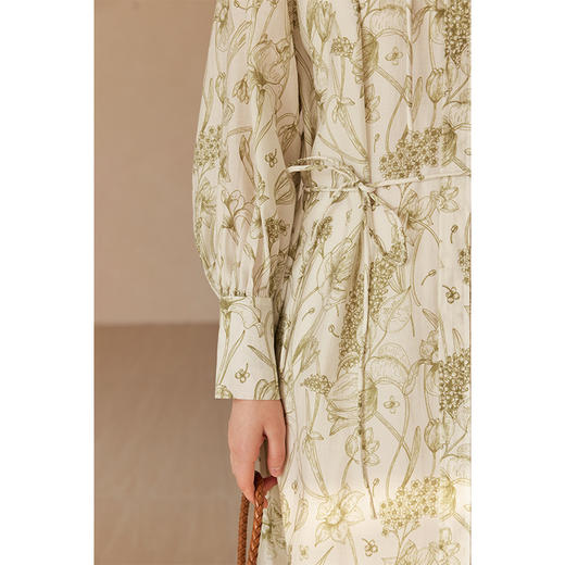 HeyDress法式天丝植物印花连衣裙女春季宽松抽腰收腰气质度假裙子 商品图3