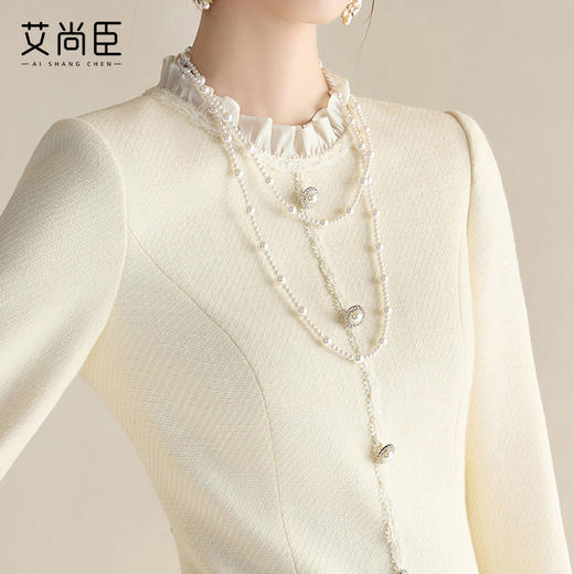 艾尚臣花边领小香风连衣裙女2025春季新款长袖修身显瘦中长西装裙 商品图2