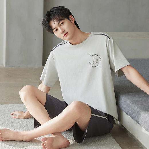 夏季男士纯棉短袖短裤睡衣爽棉宽松休闲可外穿薄款套装新款家居服    JL-5502 商品图0