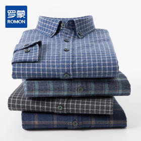 【100棉】罗蒙男士春秋长袖衬衫格子百搭舒适翻领衬衫职业通勤上班穿衬衣