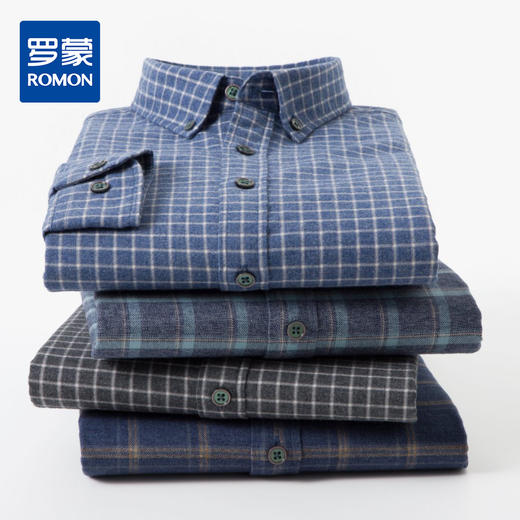 【100棉】罗蒙男士春秋长袖衬衫格子百搭舒适翻领衬衫职业通勤上班穿衬衣 商品图0