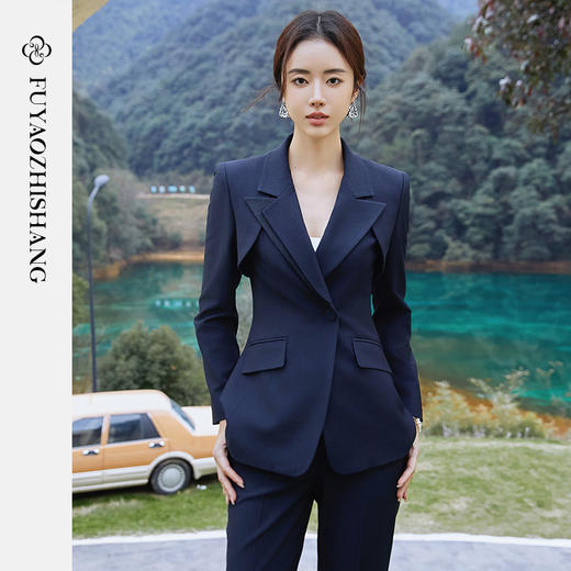 FUYAO扶摇 国风西装外套女2025新款改良斜襟唐装中式上衣修身西服 商品图3