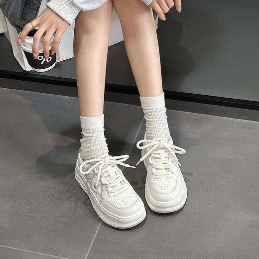经典鲨2025年春新品韩版百搭时尚系带平底休闲小白鞋板鞋女KW326-517011 商品图2