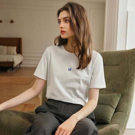 OLrain欧芮儿2025夏季新款简约百搭T恤针织宽松短袖白色女上衣 商品图2