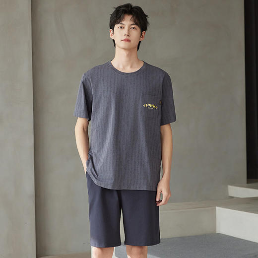 纯棉男士夏季短袖短裤爽棉睡衣宽松休闲可外穿薄款套装新款家居服   JL-5511 商品图1
