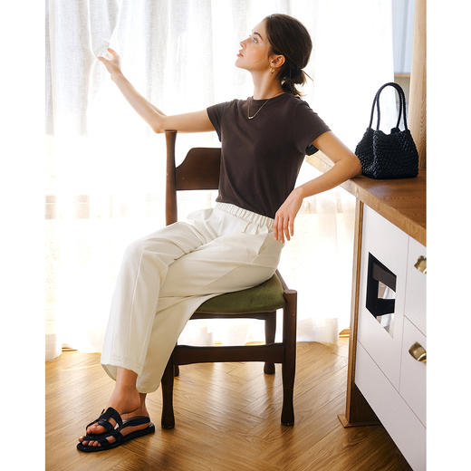 OLrain欧芮儿咖色短袖T恤女夏季2025年新款休闲针织圆领上衣宽松 商品图2