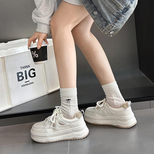 经典鲨2025年春新品韩版百搭时尚系带平底休闲小白鞋板鞋女KW326-517011 商品图1