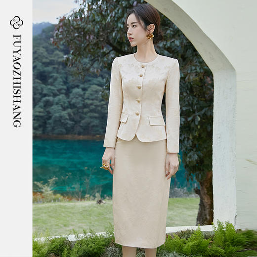 FUYAO扶摇 新中式提花西装外套女2025春季新款气质小香风淑女西服 商品图1
