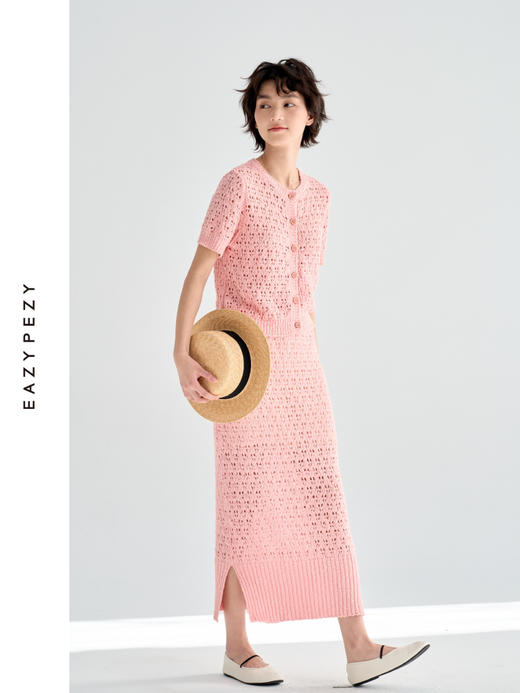 长绒棉特种纱线钩花短袖半裙套装 商品图3