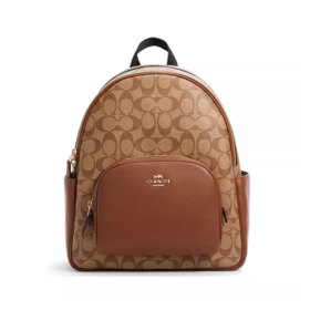 【品牌授权】【礼盒礼袋 】COACH蔻驰老花5671新款花双肩包Court系列奥莱中号PVC配皮双肩背包（尺寸约长27宽13高36cm）