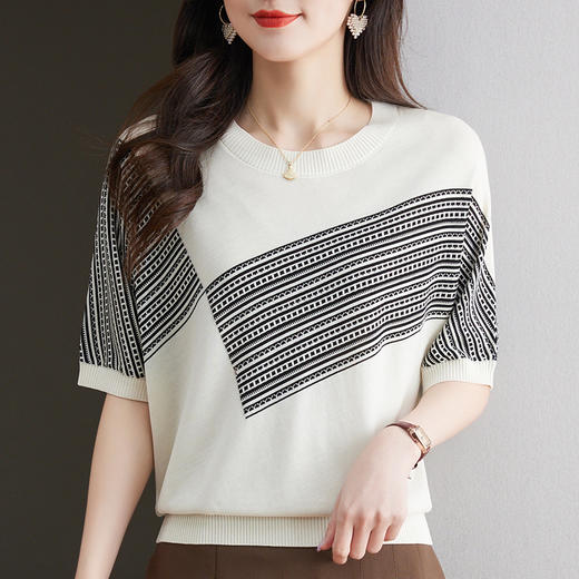 宽松短袖针织衫，圆领蝙蝠袖女上衣13-6859 商品图2
