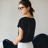 欧芮儿OLrain2025夏季新款连肩短袖简约刺绣T恤女黑色设计感上衣 商品缩略图4