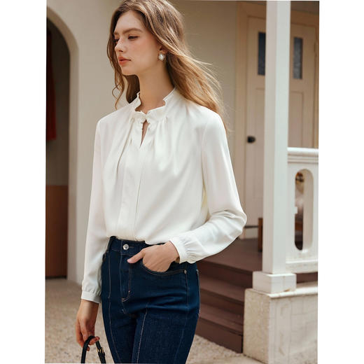 OLrain欧芮儿法式白色长袖衬衫女春季2025新款通勤气质荷叶边上衣 商品图3