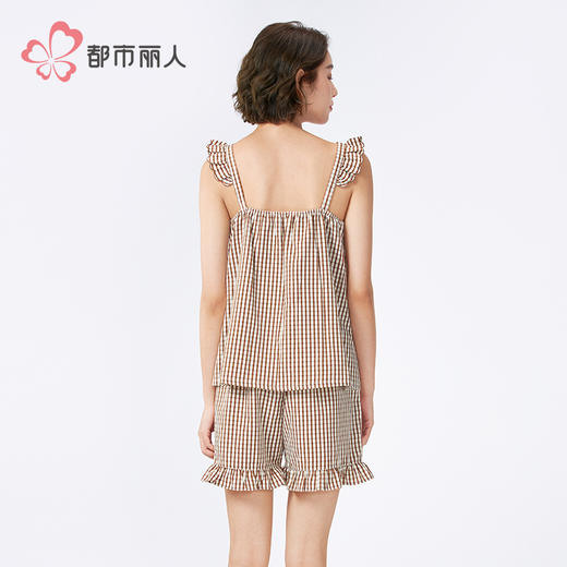 都市丽人舒适外出女士梭织棉背心套装薄梭织色织格无袖类LHH2E6 商品图3