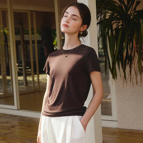 OLrain欧芮儿咖色短袖T恤女夏季2025年新款休闲针织圆领上衣宽松