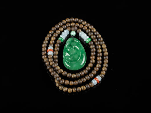 XY0039原创沉香+翡翠满果绿如意挂件 商品图1