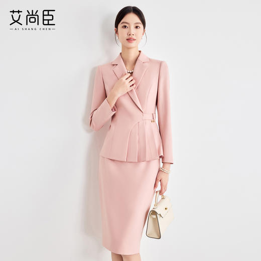 艾尚臣粉色西装套装裙高级感职业装正装气质女神范美容院工作服春 商品图1
