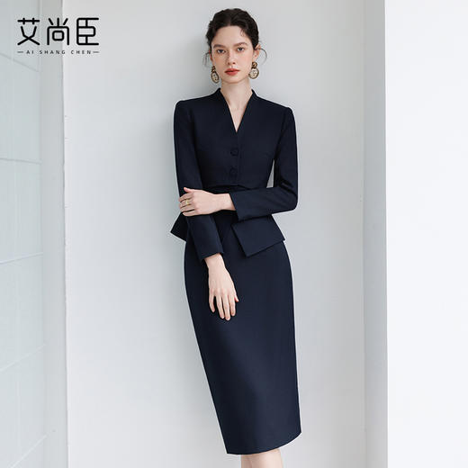 艾尚臣2025新款时尚套装女简约法式单排多扣优雅西装半身裙套装春 商品图1