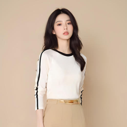 【女士插肩长袖】撞色复古插肩袖t恤女短上衣冬季春秋装美式辣妹ins长袖打底衫内搭 商品图1