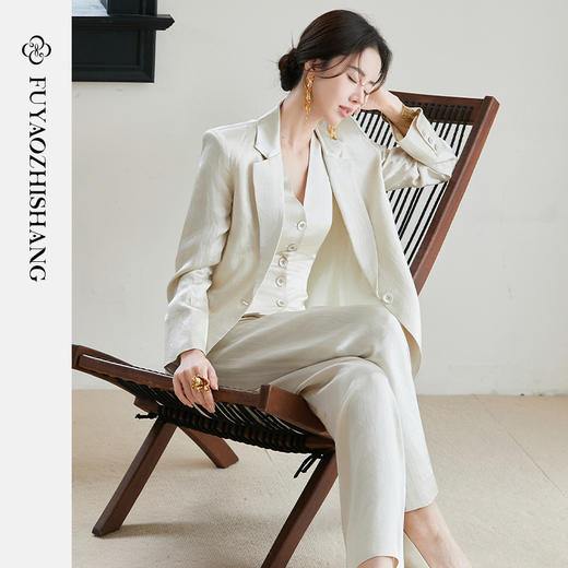 FUYAO扶摇 重磅醋酸时尚套装女2025新款高级感国风提花西服三件套 商品图3