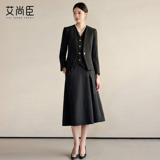 艾尚臣2025年早春女装羊毛时尚套装优雅设计感百搭西装马甲三件套 商品图3