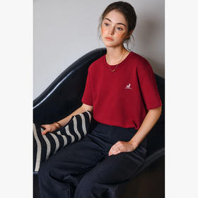 OLrain欧芮儿红色短袖T恤女夏季2025年新款百搭刺绣圆领上衣