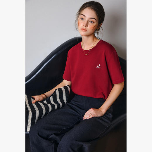 OLrain欧芮儿红色短袖T恤女夏季2025年新款百搭刺绣圆领上衣 商品图0