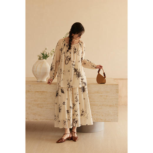 HeyDress植物印花半身裙女夏季高腰宽松A字半裙高级文艺气质裙子 商品图1