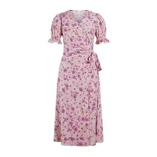 HeyDress法式油画碎花连衣裙女夏季抽褶收腰设计裹身裙泡泡袖裙子 商品图4