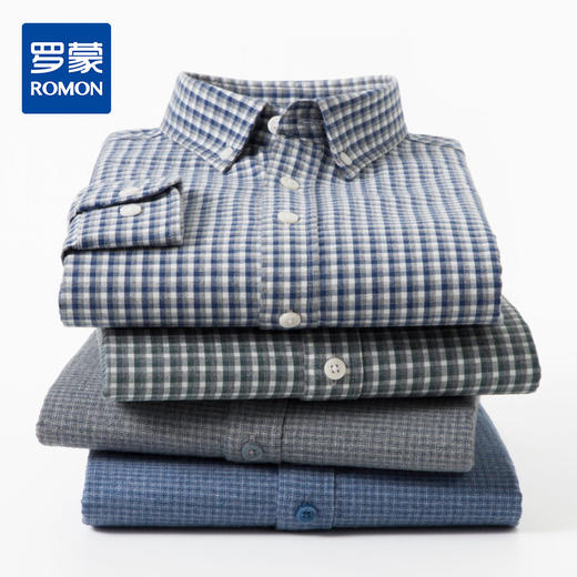 【100棉】罗蒙男士经典格子长袖衬衫百搭舒适休闲通勤上班男衬衫 商品图0