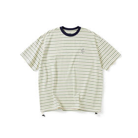 PRIMEE 下摆抽绳廓形条纹短袖圆领T恤