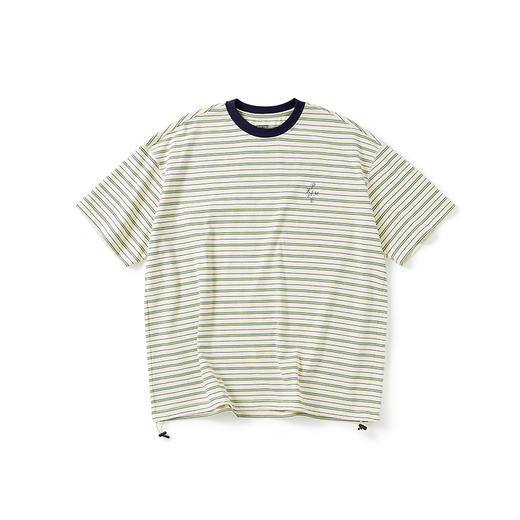 PRIMEE 下摆抽绳廓形条纹短袖圆领T恤 商品图0