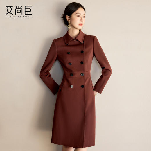 艾尚臣双排扣连衣裙女2025春季新款复古法式西装裙气质收腰修身裙 商品图0