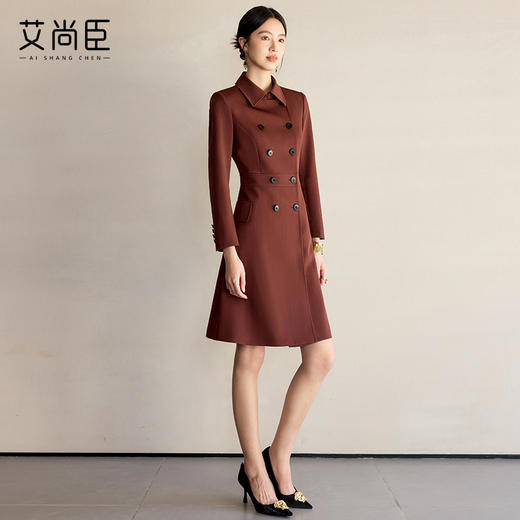 艾尚臣双排扣连衣裙女2025春季新款复古法式西装裙气质收腰修身裙 商品图3