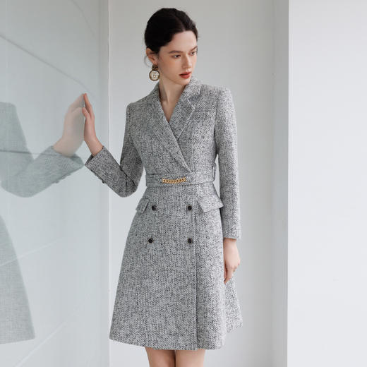 艾尚臣西装连衣裙2024秋冬新款高级感通勤中长裙气质女神范裙子厚 商品图0