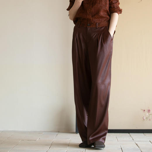 牧衣游原创 净色香云纱阔腿裤清凉透气垂感宽松百搭休闲裤 春日晴 商品图0